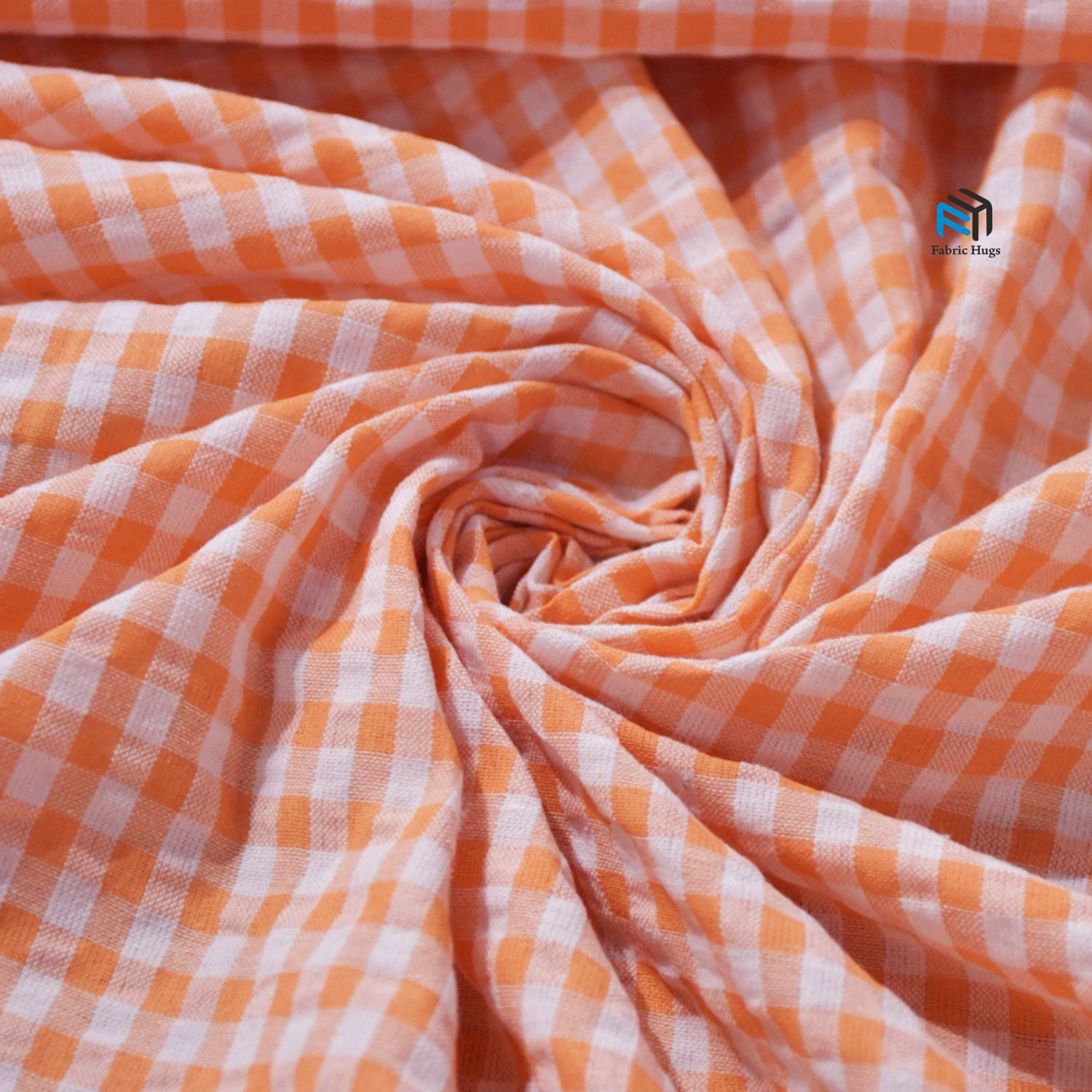 Orange brushed cotton check fabric  Orange checked cotton dress material