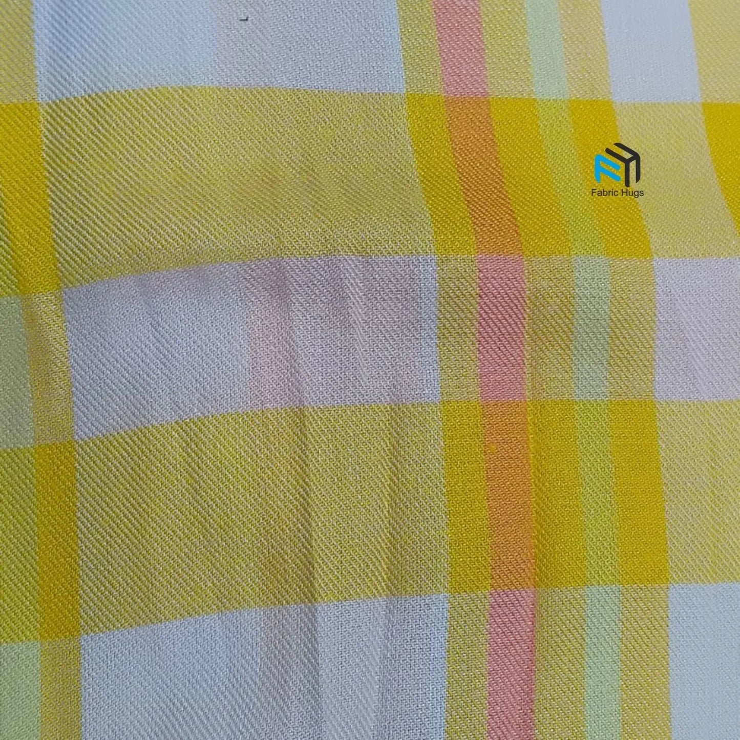 Yellow & White Check Viscose Fabric VS005 Fabric Hugs
