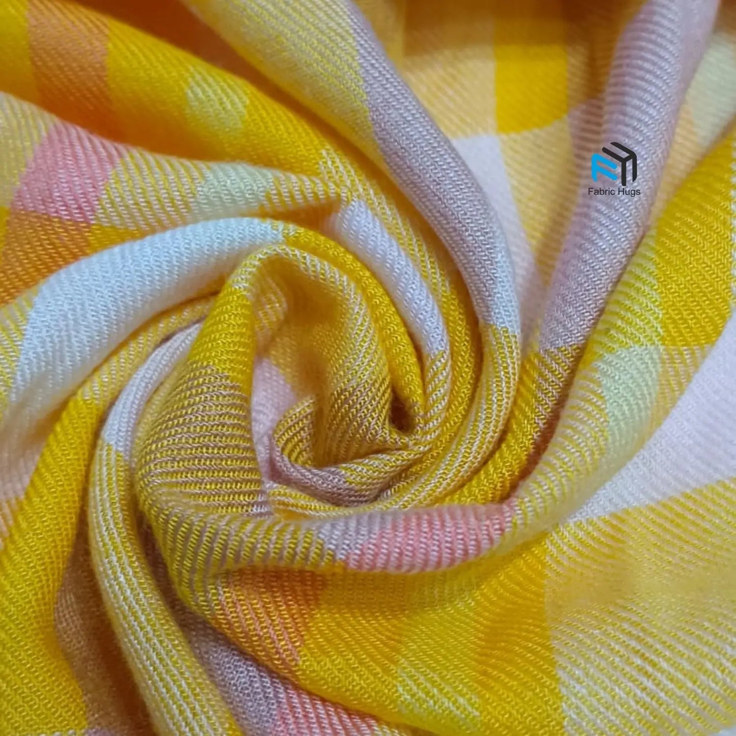 Yellow & White Check Viscose Fabric VS005 Fabric Hugs