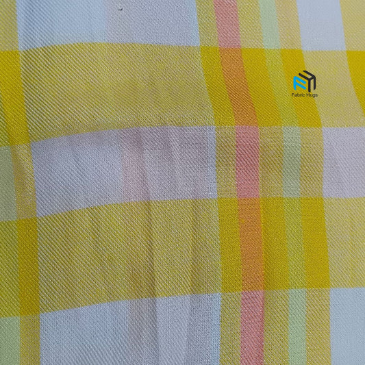 Yellow & White Check Viscose Fabric VS005