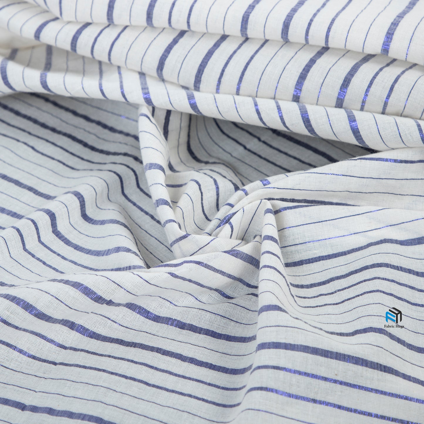 Cotton Lurex Cambric Blue Stripe fabric